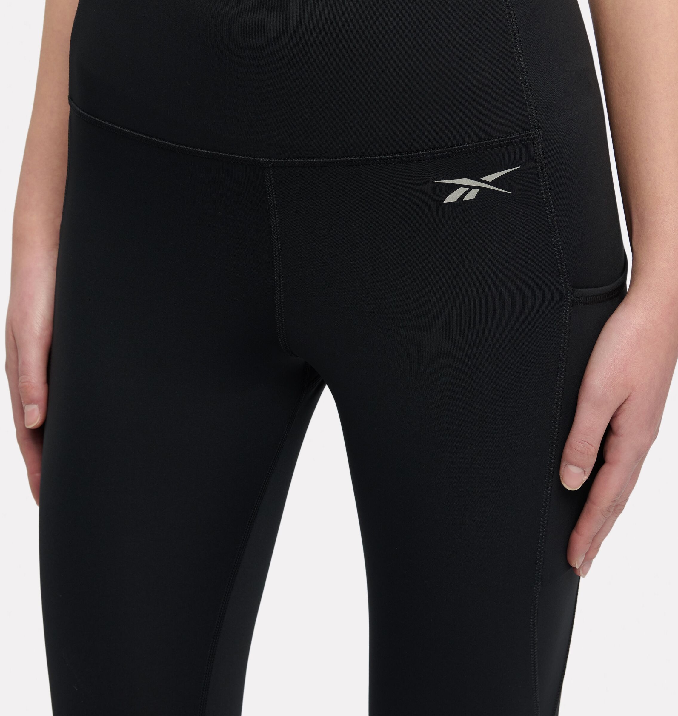 Lauftights REEBOK "HIGH RISE FULL LENGTH TIGHTS", Damen, Gr. M, N-Gr, schwarz, Obermaterial: 100% Polyester, Hosen Lauftights, mit Flatlock-Nähten, feuchtigkeitsableitend, atmungsaktiv