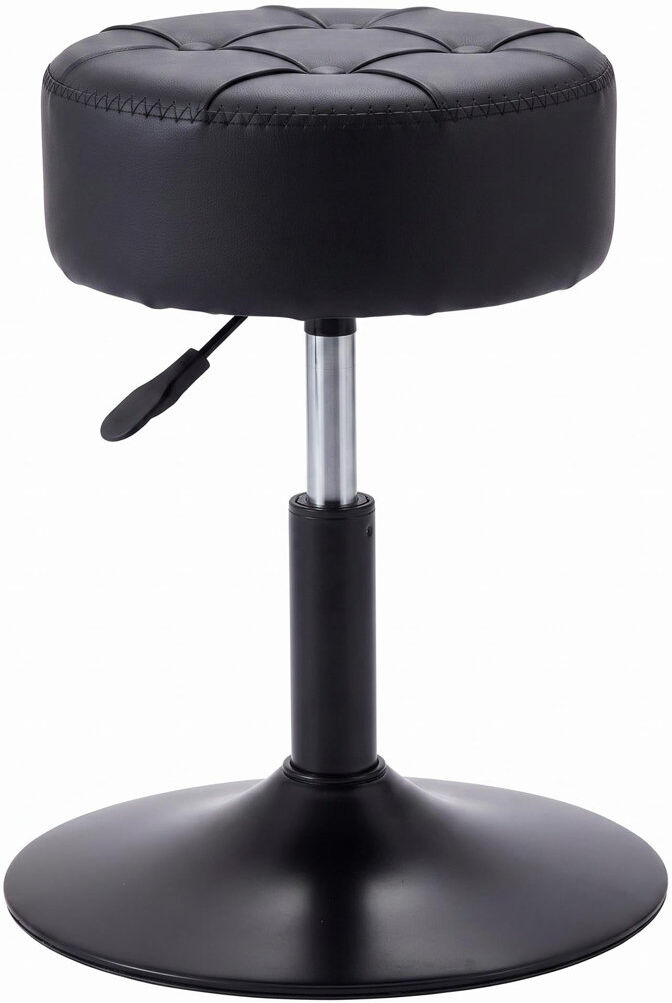 Rebrilliant Metal Accent Stool Black/PU Leather 52cm H X 30cm W X 30cm D