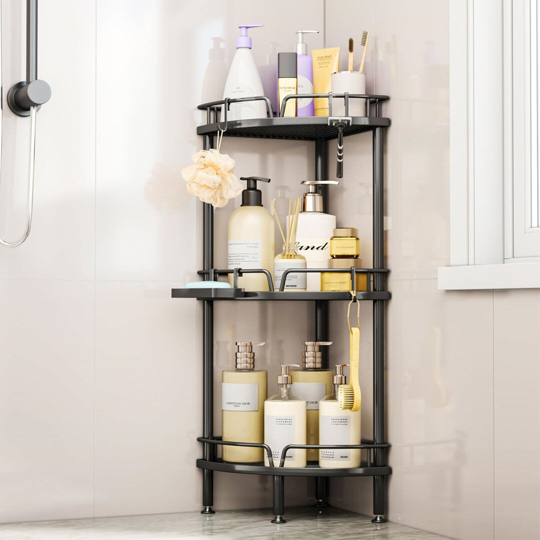 Brayden Studio Freestanding Stainless Steel Shower Caddy Matte Black 76cm H X 25cm W X 25cm D