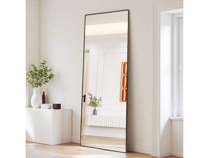 Miroir sur pied carré Rosahqnda, 164x54cm/177x77cm, miroir sur pied HD, cadre en métal - verre trempé, salle de dressing