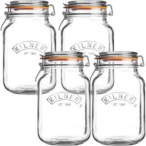 Kilner Einmachglas 0025.513, mit Bügelverschluss, 2 Liter, eckig, zum Einkochen, luftdicht, 4 Stück