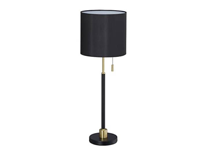 Relaxdays Tischlampe mit Zugschalter, schwarz-gold