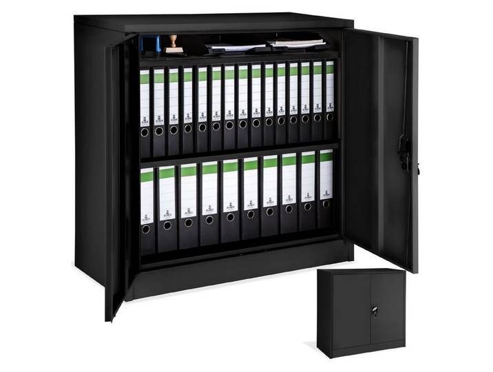 tectake Aktenschrank Büroschrank mit 3 Böden, abschließbar, 90x40x90 cm (Komplettset, 1-St., 1-St., inkl. Schlüssel) aus pulverbeschichtetem Stahl