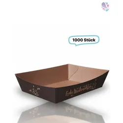 Gebäckschalen, Papier-Schalen, Frohe Weihnachten, 1000 Stück, 130x90x35mm, aluminiumfrei, Barrierelack