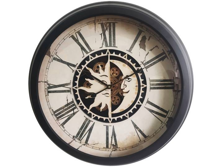 Wanduhr Sonne Mond In Schwarz/kupferfarben