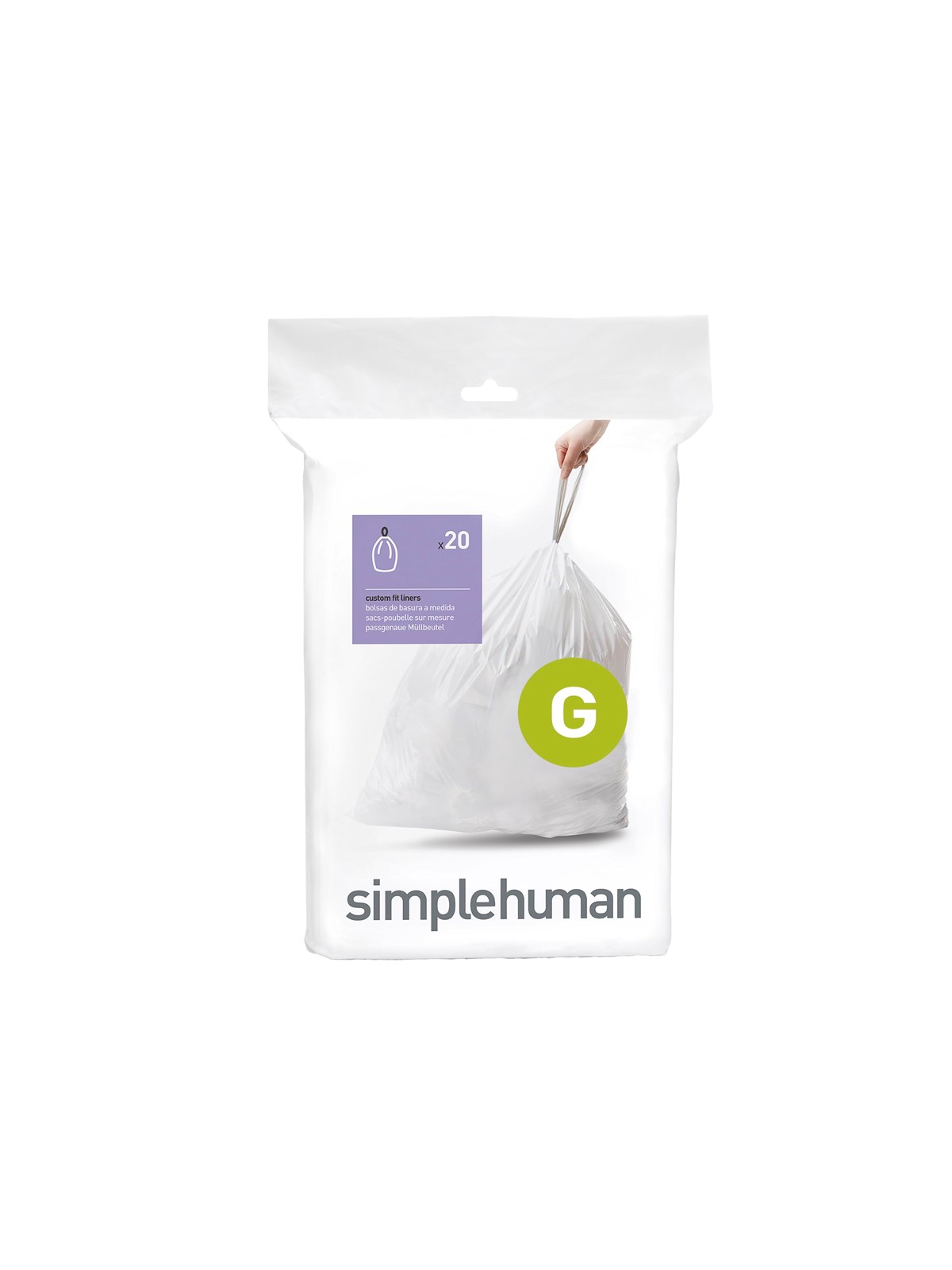 Simplehuman Code G maßgeschneiderte Müllbeutel, Packung mit 20, weiß