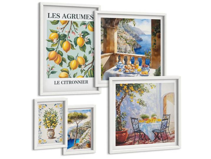 Tulup Bilder SET 5er Set - 50x50 cm & 20x30 cm & 40x60 cm Weißer Rahmen - Küchenkräuterpflanzen Beschriftungen, Kunststoff, Rechteckig, 40x60 cm, gerahmt, Bilder & Rahmen, Bilder