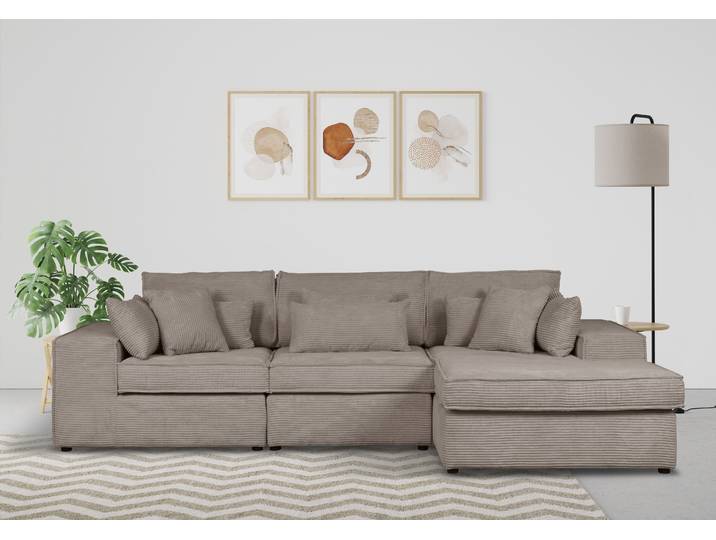 Ecksofa, Baumwollmix, Grau (Taupe), 280×162 cm, Ottomane Rechts, Landhausstil, Raum.ID