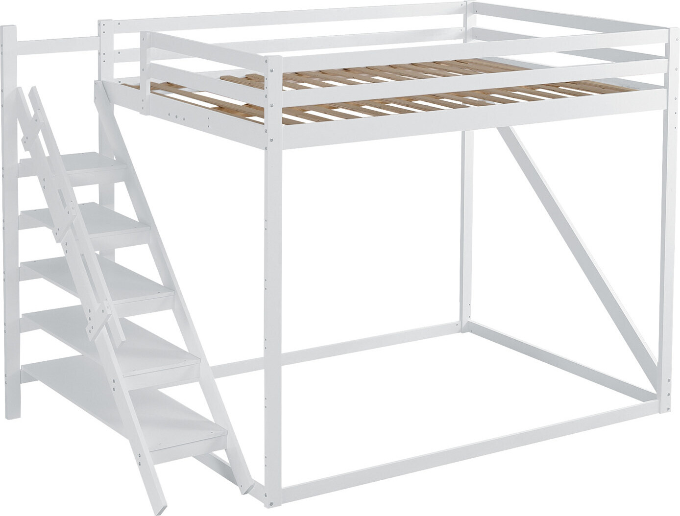 Kinderbett Hochbett(weiß)140x200 mit Sicherheitsleiter, Etagenbett aus Massivholz mit Lattenrost geeignet für Kinder