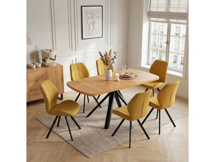 JIEXI Lot de 6 chaises de salle chaises de cuisine modernes avec pieds métalliques robustes chaises rembourrées en tissu