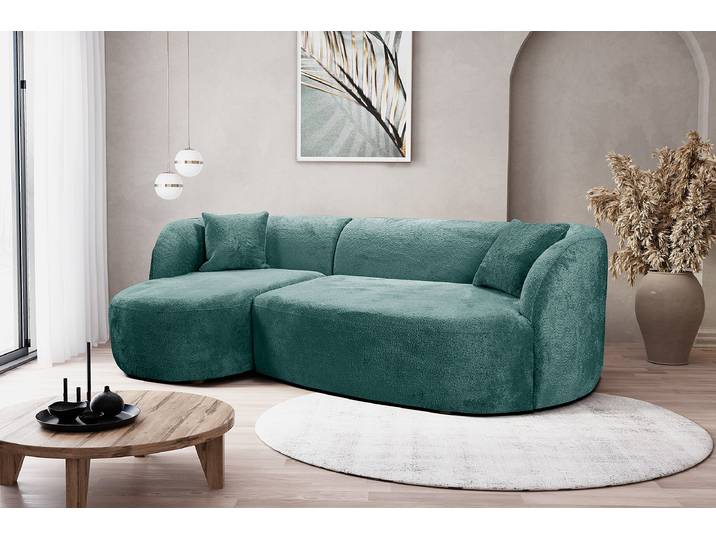 Ecksofa mit Longchair Blau Chenille Eudora 264 x 75 x 143cm Ecke davorstehend links Modern