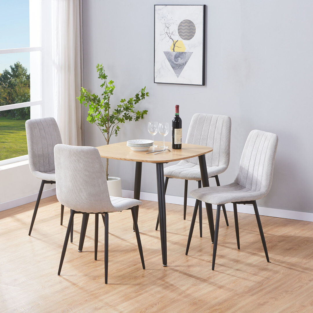George Oliver Sisquoc 800mm Square Table & 4 Fabric Chair Set Light Grey/White 4