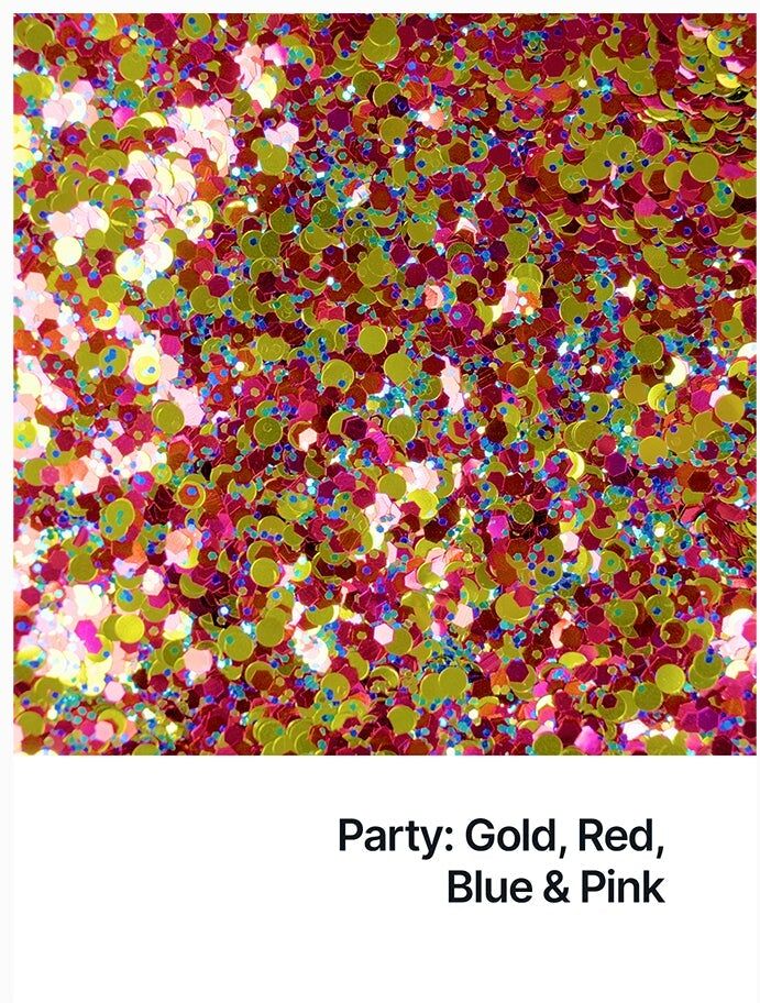 Hemway Glitter Mix Ultra Sparkle 100g / 3.5oz   Party Mix Gold Red Blue Pink   Cosmetic, Festival, Crafts - Party Mix Gold Red Blue Pink - 100g