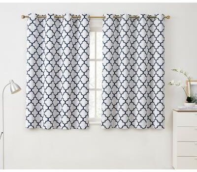 HLC.me Lattice Geometric Blackout Thermal Privacy Room Darkening Grommet Window Drapes Curtain Panels - Set of 2