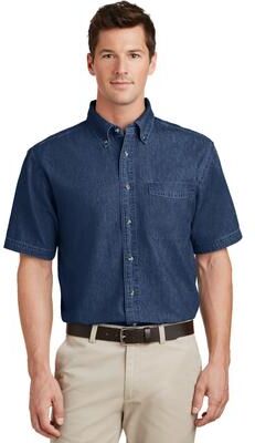 Port & Company SP11 Short Sleeve Value Denim Shirt in Ink Blue size XS   Cotton