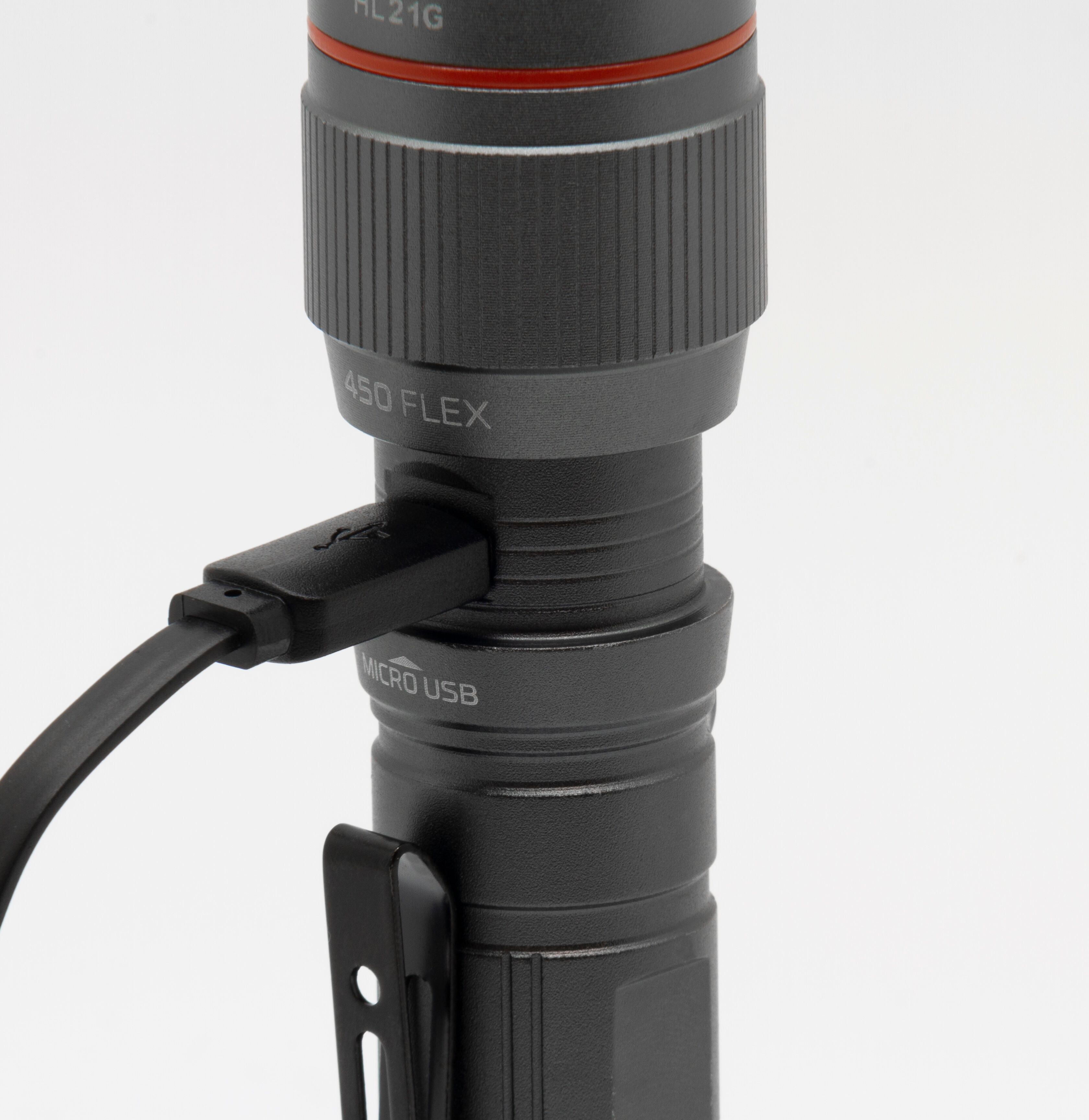 LED Taschenlampe NEBO "Nebo 450 FLEX", schwarz (grau), H:10,8cm L:2,7cm T:2,7cm, Aluminium, Mobilleuchten, LED Taschenlampe, Flexibel mit Akku- oder Batteriebetrieb nutzbar