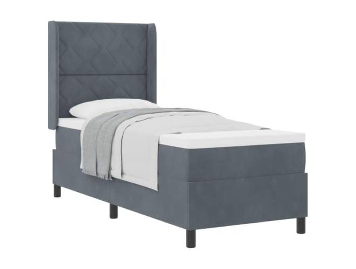 KTHLBRH Boxspringbett mit Kopfteil dunkelgrau 80 x 200 cm Samt Kopfteil verstellbar 2 Stufen, Taschenfedern, Holzgestell, freistehendes Design, weicher Samt