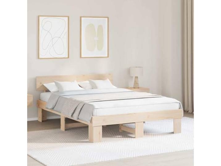 YNGBHFNOP Massives Kiefernholz Modernes Design 160 x 200 cm Braun Bettrahmen mit Kopfteil Natur 160x200 cm Massives Kiefernholz Stabiler Lattenrost Modernes Bettgestell mit Aufbewahrung