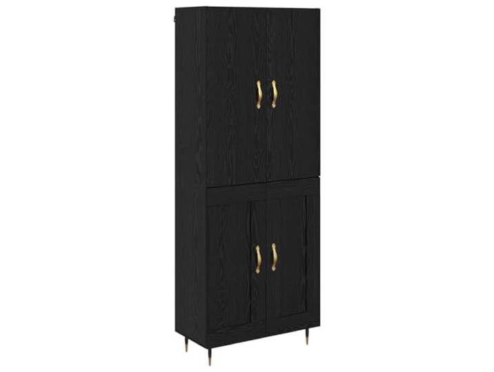 Fisinber Highboard Schwarz Eichen-Optik 69,5x34x180 cm Holzwerkstoff Zweiteiliger Wand-Schrank mit Metallbeinen für Wohnzimmer und Flur, elegantes Design in robuster Eichen-Optik.