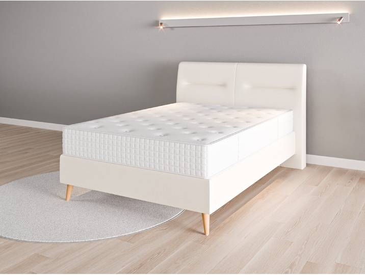 Boxspringbett 140x200 Nr. 2 - Beige/Braun (Cremeweiß) - Feiner Strukturstoff