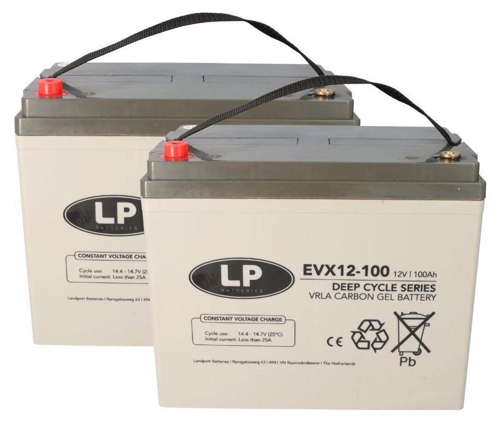 Landport 2x AGM 12V 100Ah loodaccu compatibel met LP EVX12100