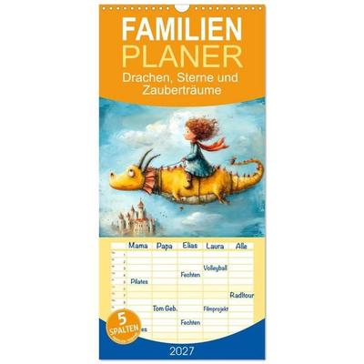 Familienplaner 2027 - Drachen, Sterne und Zauberträume mit 5 Spalten (Wandkalender, 21 x 45 cm) CALVENDO
