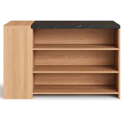 OKWISH Kücheninsel aus MDF in Schwarz-Natur, 140x60x90 cm, mit Stauraum und robuster 3 cm Tischplatte