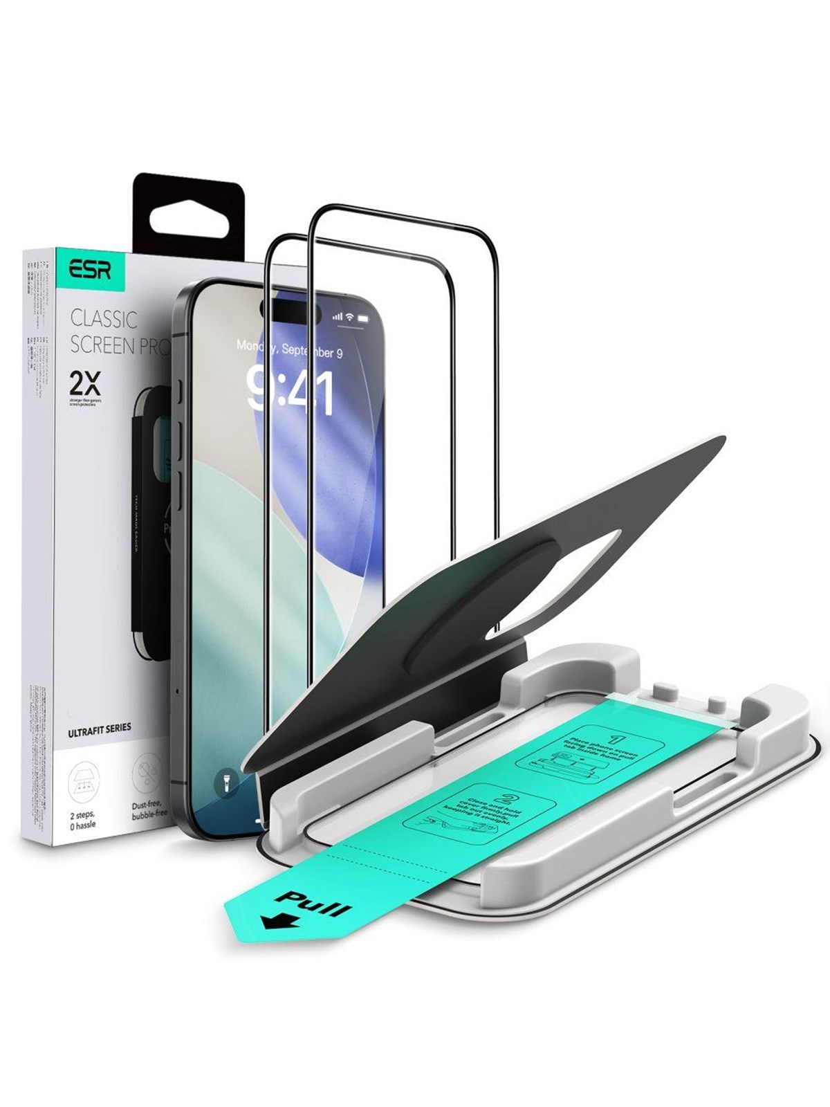 ESR UltraFit Tempered Glass 2-pack for iPhone 16 Pro / 17 - transparent