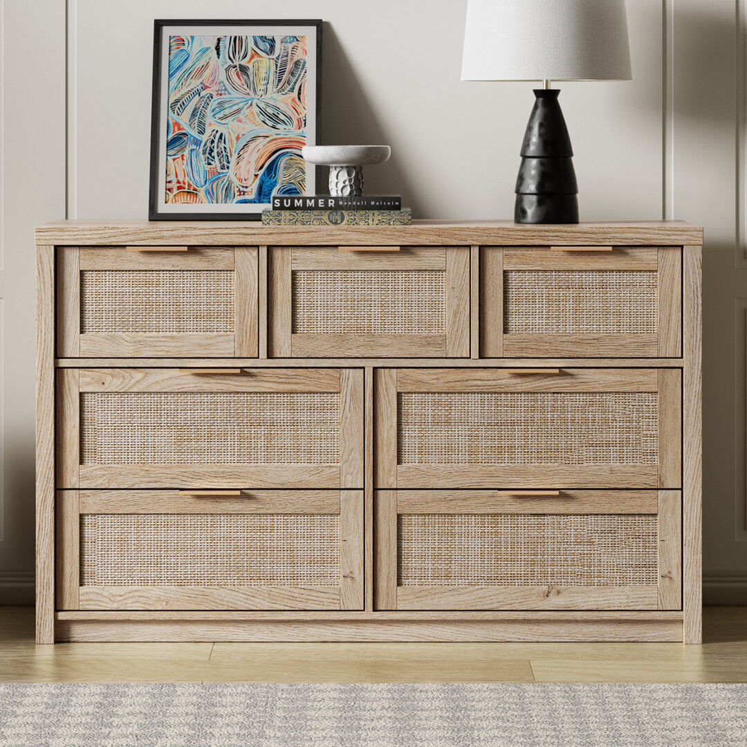 Bay Isle Home 134 cm W Chest of 7 Drawers Light Natural Oak 81cm H X 134cm W X 45cm D
