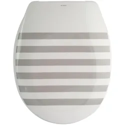 MSV Design WC Sitz, Absenkautomatik, Fast Fix/Schnellbefestigung, Befestigung mit Knopfdruck, Toilettensitz WC Deckel Klobrille "Seauville" Grau/Weiß