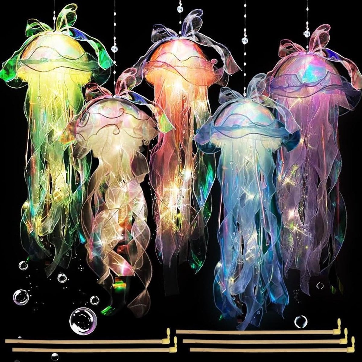 Set van 5 Multicolor Lichtgevende Kwallen Lantaarns van PVC voor Feestdecoratie