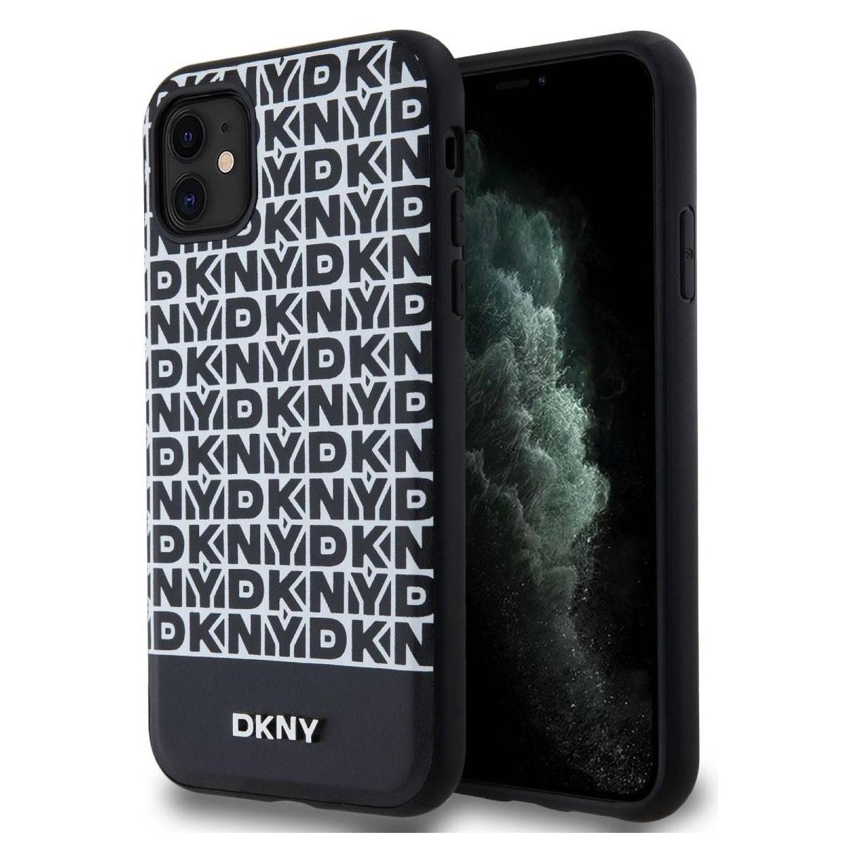 DKNY PU Leather Repeat Pattern Bottom Stripe MagSafe Case for iPhone 11 Black (Apple iPhone 11) (DKHMN61PSOSPK)