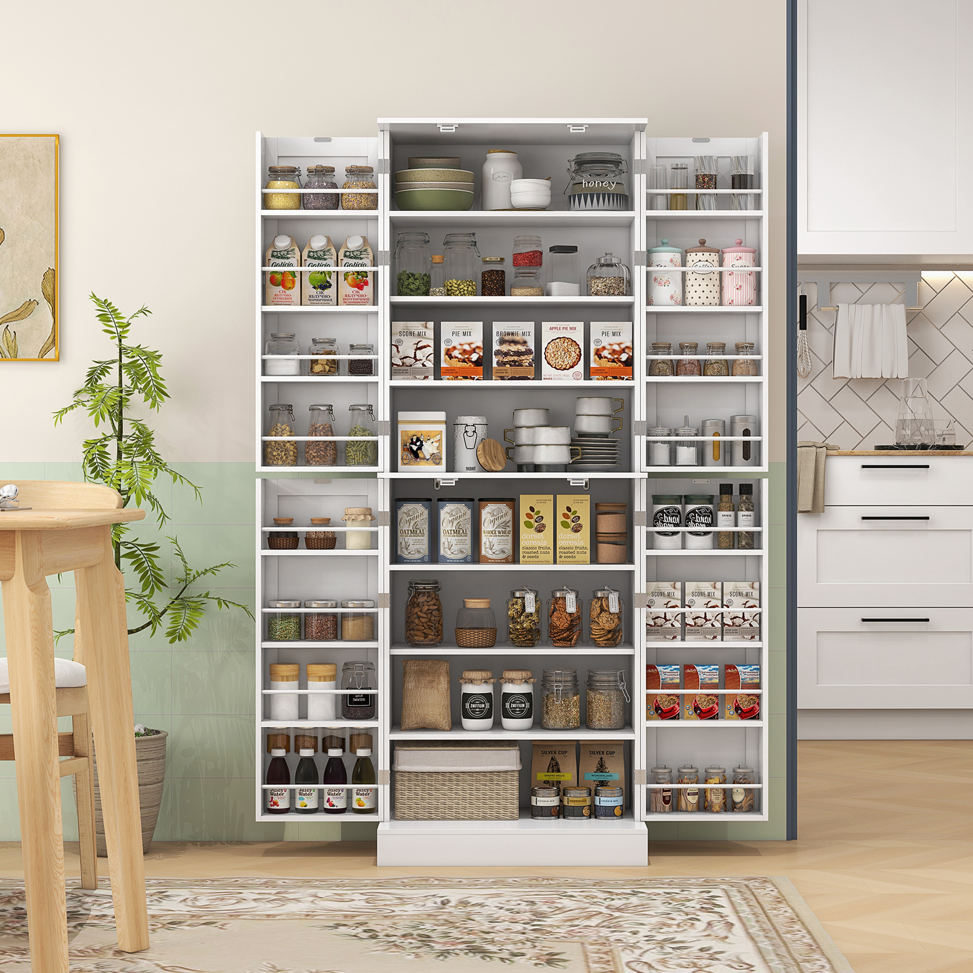 Homcom Armadio dispensa cucina con 4 ante e ripiani regolabili, Bianco   Aosom Italy