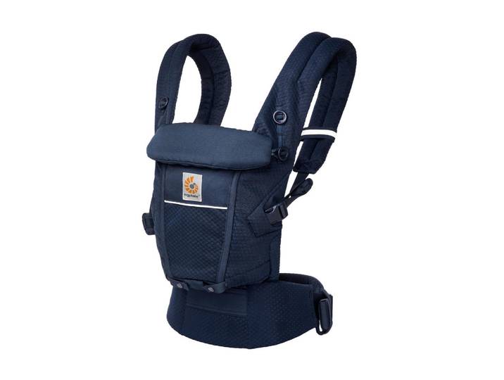 Ergobaby Babytrage Adapt Soft Flex Mesh, Dunkelblau, 26.8x17x17 cm, AGR-geprüft, Rückentragefunktion, Hüfttragefunktion, Bauchtragefunktion, Hüftgurt mit Lordosenstütze, gepolsterter Schultergurt, Schultergurte über Kreuz tragbar, gepolsterte und faltbare Kopf- Nackenstütze, Kapuze für Sicht- Sonnenschutz verwendbar, Baby on Tour, Babytragen & Tragetücher