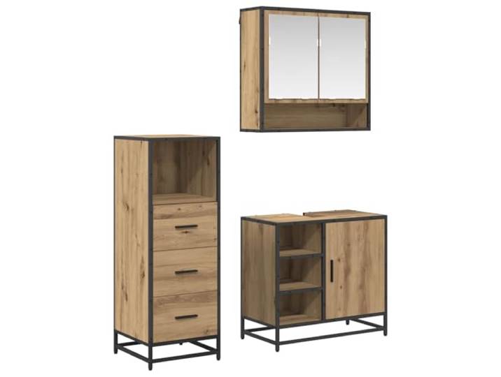 Badezimmermoebel-Set 3 Stk Artisan-Eiche Holzwerkstoff mit Wandschrank 3-teilig, Artisan-Eiche, Holzwerkstoff, schwarze Beine und Griffe, wandmontiert, feuchtigkeitsbestaendig, moderne Optik