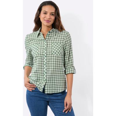 Flanellbluse CASUAL LOOKS, Damen, Gr. 46, grün (eucalyptus, ecru, kariert), 100% Baumwolle, gemustert, kariert, Blusen