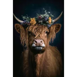 Glasbild FLOWER COW (BH 80x120 cm) - bunt - BH 80x120 cm