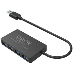 Vision USB 3.0 4-Port Hub 5Gbps Black (USB-A, 4 Ports), Dockingstation + USB Hub, Schwarz