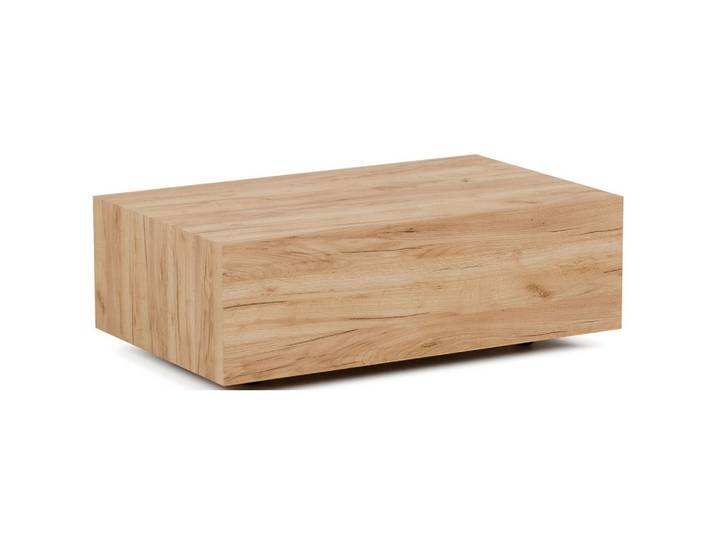 COUCHTISCH Noma Rechteckig in Eiche Braun, Blockform mit versteckten Rollen 90/55/28 cm