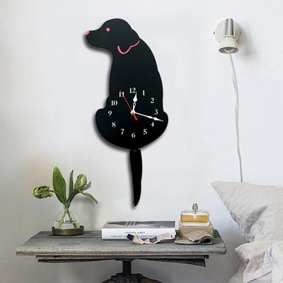 Snug & Styled Dog Wall Clock With Swinging Tail Battery Operated Wooden Animal Wall Decor black