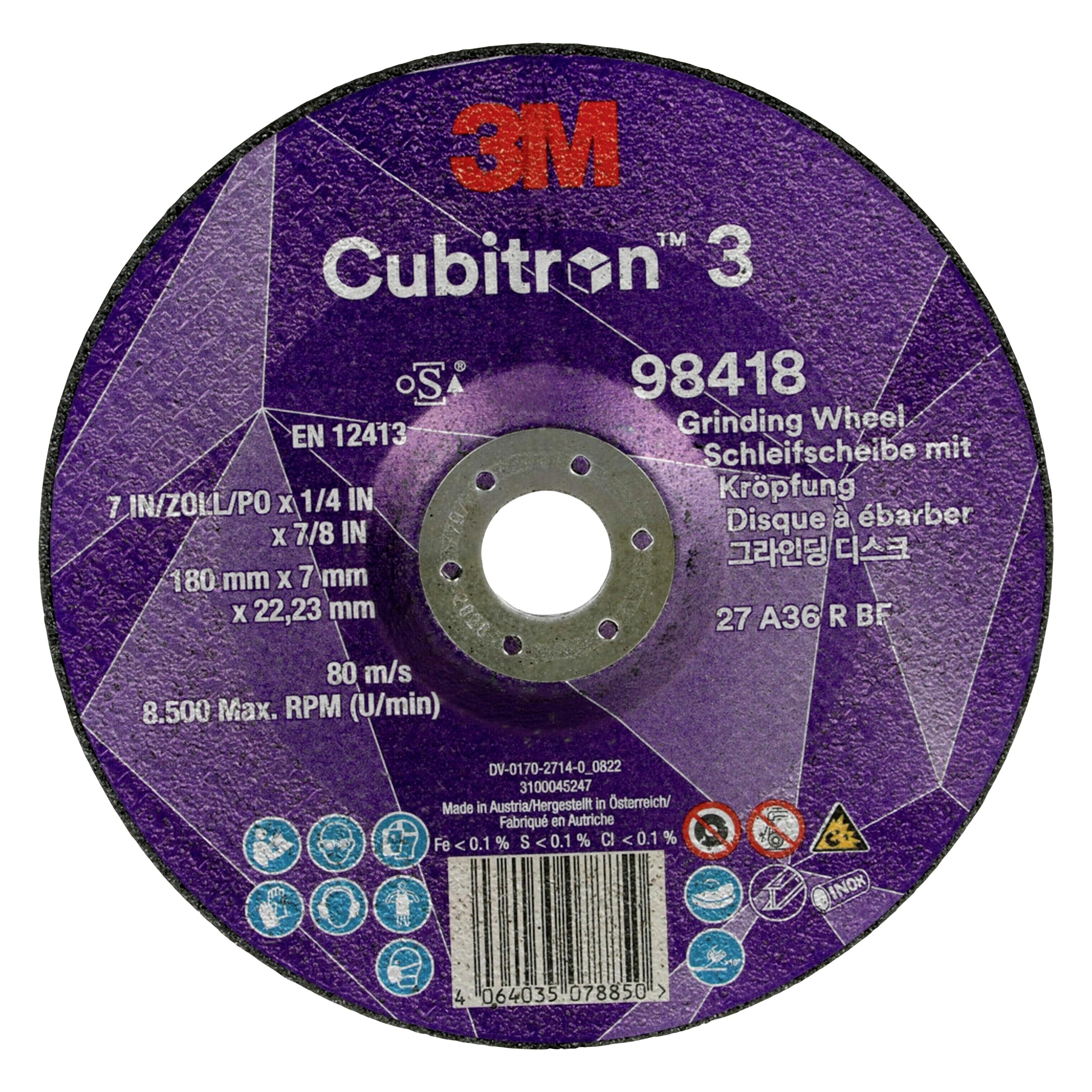 3M Schruppscheibe Cubitron 3 D180xS7mmKörnung 36+ gekröpft Cubitron 4 Bohrung 22,23 mm (7100303980)