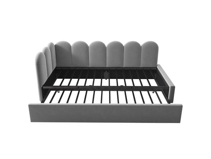 Oxeza Polsterbett 90/200 cm Grau mit Ausziehbett 90/190 cm und Lattenrost, Mode, 90x200 cm, Schlafzimmer, Betten, Polsterbetten