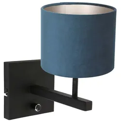 Wandleuchte Schlafzimmerleuchte Bettleuchte Velour blau schwarz-matt Schalter