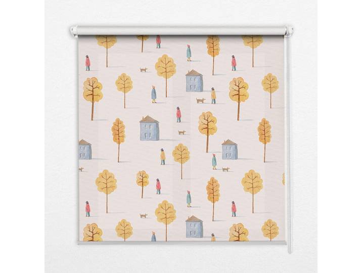 Tulup Innenrollo - Fensterrollo - Rollo - 90x140 cm - Häuser zwischen den Bäumen, Gelb, Kunststoff, Rechteckig, 90x140x0.5 cm, Heimtextilien, Vorhänge, Rollos