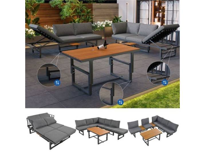 Mobilier extérieur gris Ensemble de jardin extérieur 3 pièces canapés réglables coussins épais montage faci SALON BAS DE JARDIN