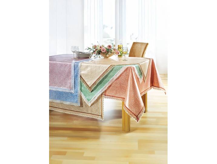 Wachstuch-Tischdecken mit Häkelborte, Blau, Größe 155 (Tischdecke, Ø155 cm)
