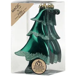 4 Christbaumschmuck Tannenbäume 14cm Kunststoff Christbaumkugeln Glitzer Weihnachtskugeln Weihnachtsbaumkugeln Weihnachtsdeko Bruchsicher Dunkelgrün