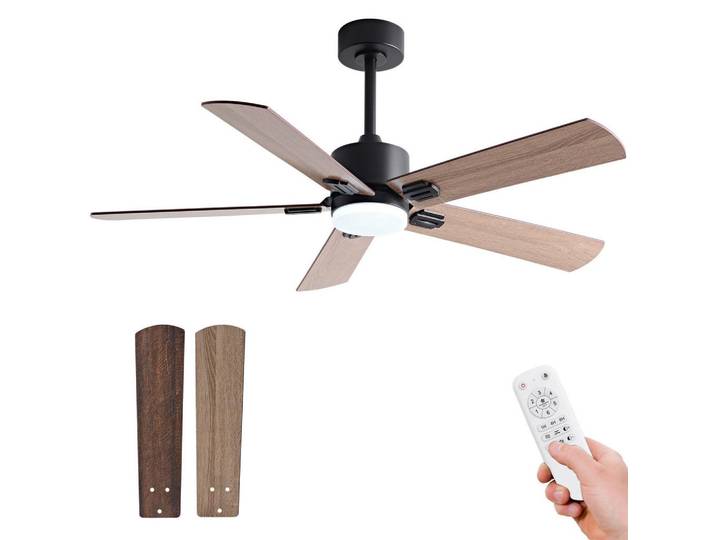 Bexevue Deckenventilator mit LED-Licht 3 Farben und Fernbedienung DC-Motor, Braun, Metall, LED integrated, 107x46x107 cm, Lampen & Leuchten, Innenbeleuchtung, Deckenleuchten, Deckenleuchten