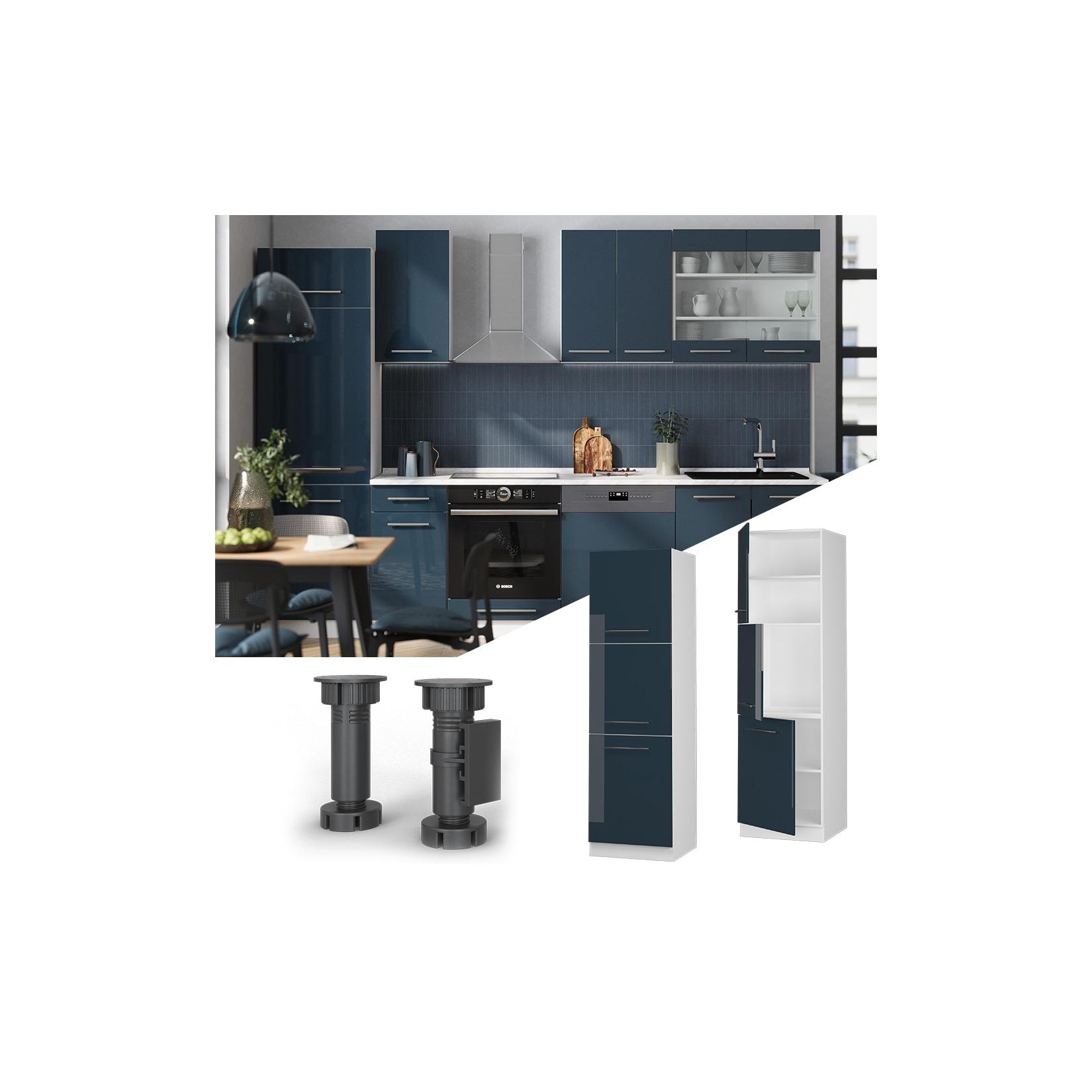Vicco Herdschrank Fame-Line Weiß Dunkelblau Hochglanz 60 cm 3 Türen