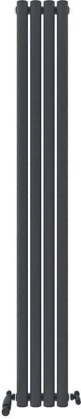 iBathUK Princia Vertical Single Oval Panel Radiator Angled Valve Grey 1600cm H x 360cm W x 55cm D